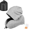 Catzon Travel Neck Pillow with Hood Memory Foam for Neck Support-F05-Light Grey