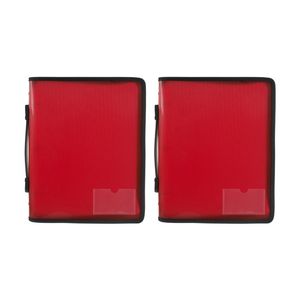 2x Marbig A4 File Zipper 3 O-ring Binder W/ Handle 25mm Document Organiser Red
