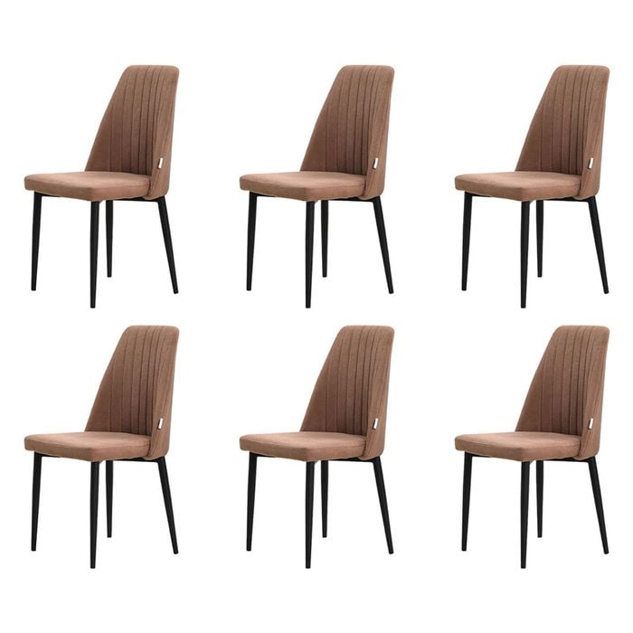 Familand Dining Chairs Set of 6 Padded Seat Kitchen Living Room Chair Linen in Brown