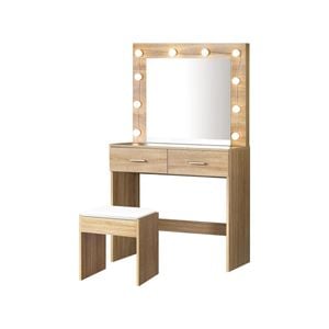 Oikiture Dressing Table Stool Set Makeup Mirror Natural 140.5cm