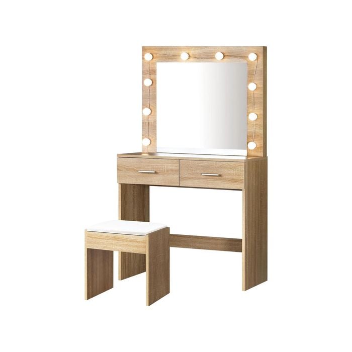Oikiture Dressing Table Stool Set Makeup Mirror Natural 140.5cm