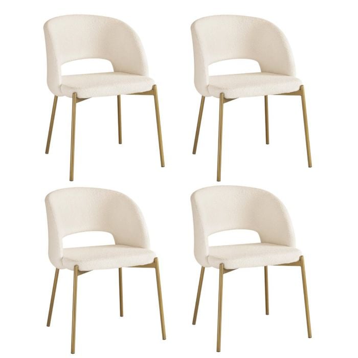 Oikiture 4x Armchair Dining Chair Accent Chairs Tub Armchairs Sherpa White&Gold