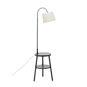 New Oriental Kamala Rubberwood Floor Lamp W/ USB Port Charging - Off White/Black