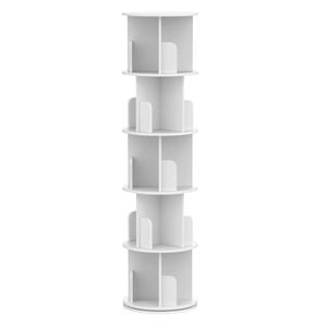Ufurniture Rotating Bookshelf, 5-Tier Wooden Bookcase, Corner Standing Display Shelf Organizer, CD Storage Rack White