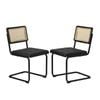 Oikiture 2x Rattan Dining Chair Cesca Replica Cantilever PU Leather Padded Black