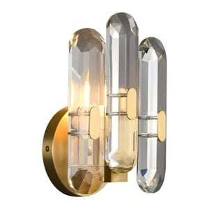 LumenSphere Elegante Single-Light Wall Light - Brass Finish, Clear Crystal, Iron Frame, E14 Base