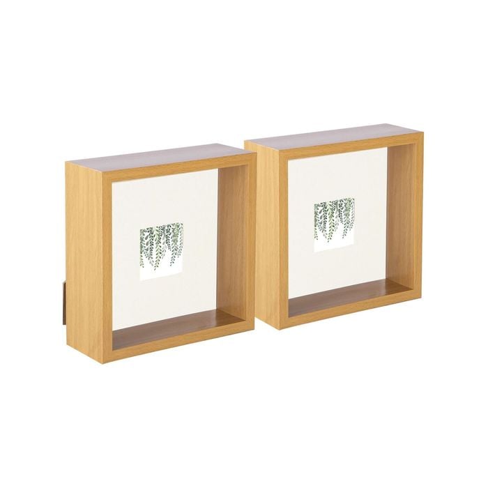 Nicola Spring 3D Deep Box Photo Frames - 6 x 6" with 2 x 2" Mount - Light Wood - Pack of 5