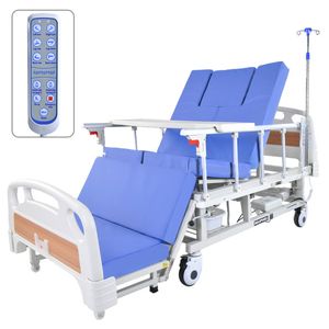 EQUIPMED Electric 8 Function Medical Bed , w/ Mattress & Over Bed Table, Adjustable Back and Leg Lifting, Lateral Tilting