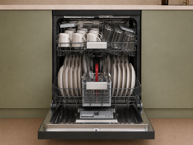 The freestanding 14 place dishwasher in matte black finish.