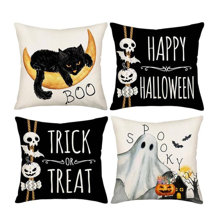 Catzon 4 Pcs Scary Throw Pillow Covers Linen Cushion Case for Decor 40X40cm