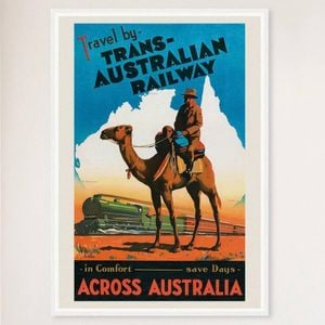 Galrie Trans Australian Railway Vintage Poster Outback Adventure Art, White Frame, 70 x 100cm (28 x 40inch)