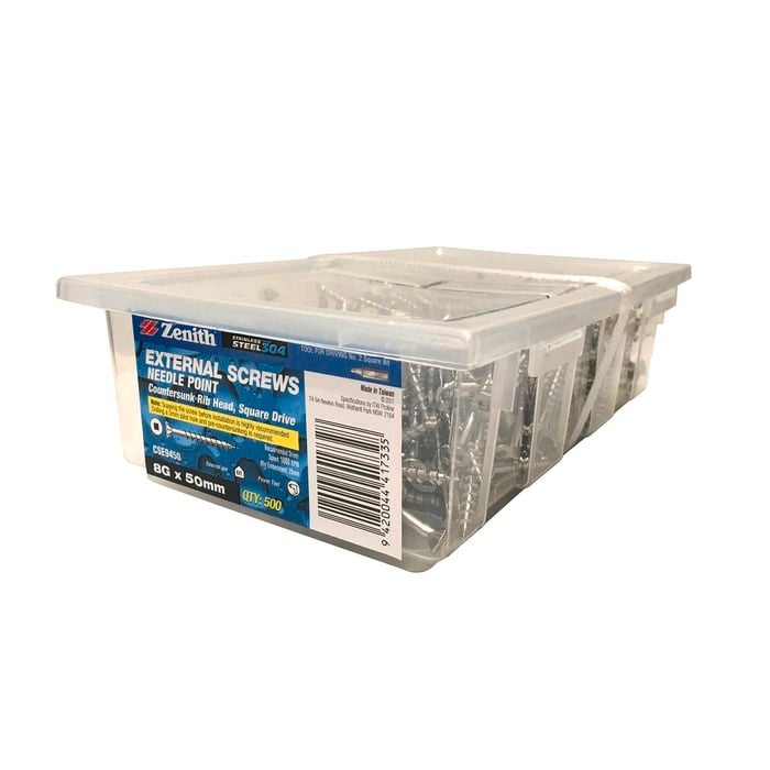 Zenith 8G x 50mm Stainless Steel 304 Square Drive External Screw - 500 Pack