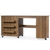 Costway 158.5x50cm Large Foldable Sewing Table Rolling Drop Leaf Natural