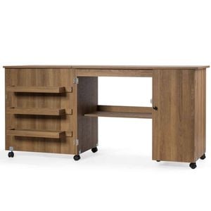 Costway 158.5x50cm Large Foldable Sewing Table Rolling Drop Leaf Natural