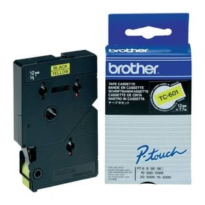 Brother TC-601 Tape Cartridge – Black on Yellow, Durable Labeling Solution
