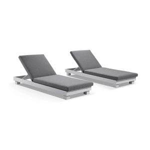 Santorini Aluminium Sun Lounge Set with Sunbrella Cushion White - Sunbrella Cast Slate