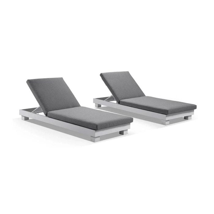 Santorini Aluminium Sun Lounge Set with Sunbrella Cushion White - Sunbrella Cast Slate
