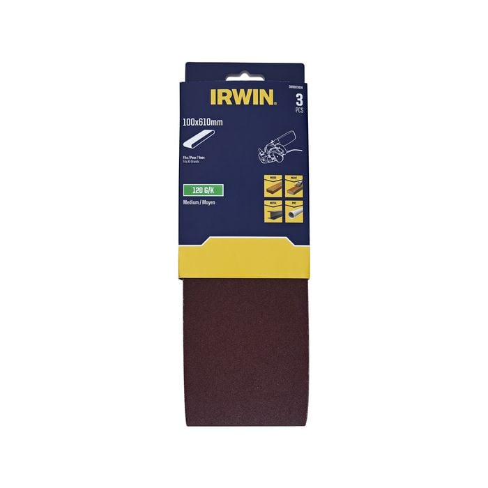 IRWIN 100 x 610mm 120 Grit Sanding Belts - 3 Pack