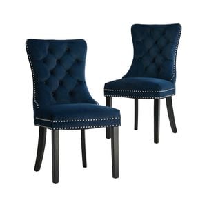 Oikiture 2x Velvet Dining Chairs Upholstered French Provincial Tufted Blue