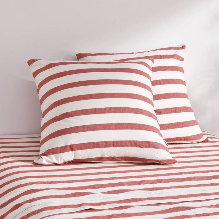 Dreamaker Cove Washed Cotton Yarn Dyed Wide Stripe Euro Pillowcase Rust Twin Pack