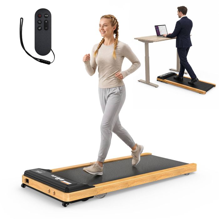 Homfurn Wooden Walking Pad, Portable Walking Pad Treadmill with LED Display, No Assembly Required, Oak