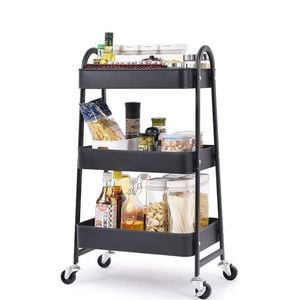 Catzon 3-Tier Rolling Cart Easy Assembly Ideal for Office Kitchen Storage-Black