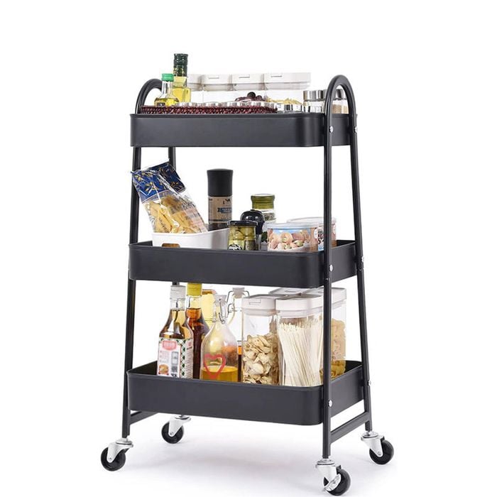 Catzon 3-Tier Rolling Cart Easy Assembly Ideal for Office Kitchen Storage-Black