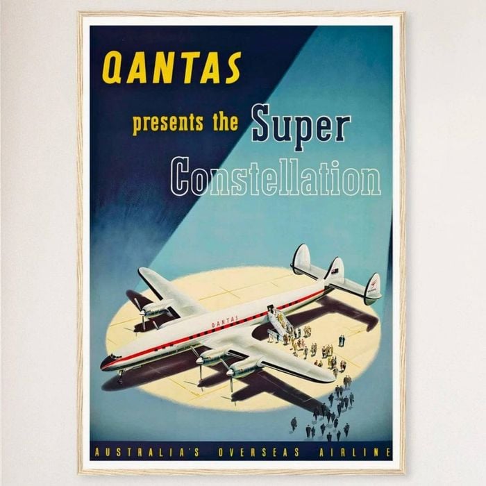 Galrie Australian Vintage Airline Poster - Classic Aviation Art Print for Home Decor, Wood Frame, A2 42 x 60cm (16 x 24inch)