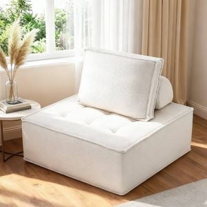 Homfurn Floor Sofa Lounge Chair – Boucle Fabric, High-density Foam, Removable Pillow, No Assembly, White