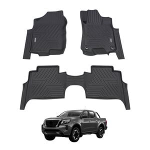 AUSGO Car Floor Mats for Nissan Navara NP300 D23 Dual Cab 2015-2025 With Rear Floor Cup Holder All-Weather Floor Liners