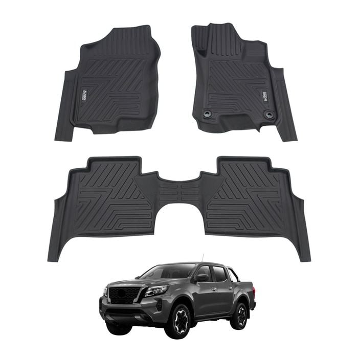 AUSGO Car Floor Mats for Nissan Navara NP300 D23 Dual Cab 2015-2025 With Rear Floor Cup Holder All-Weather Floor Liners