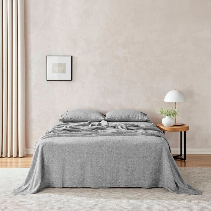 Natural Home Flax Linen Sheet Set White Pinstripe - Super King Bed