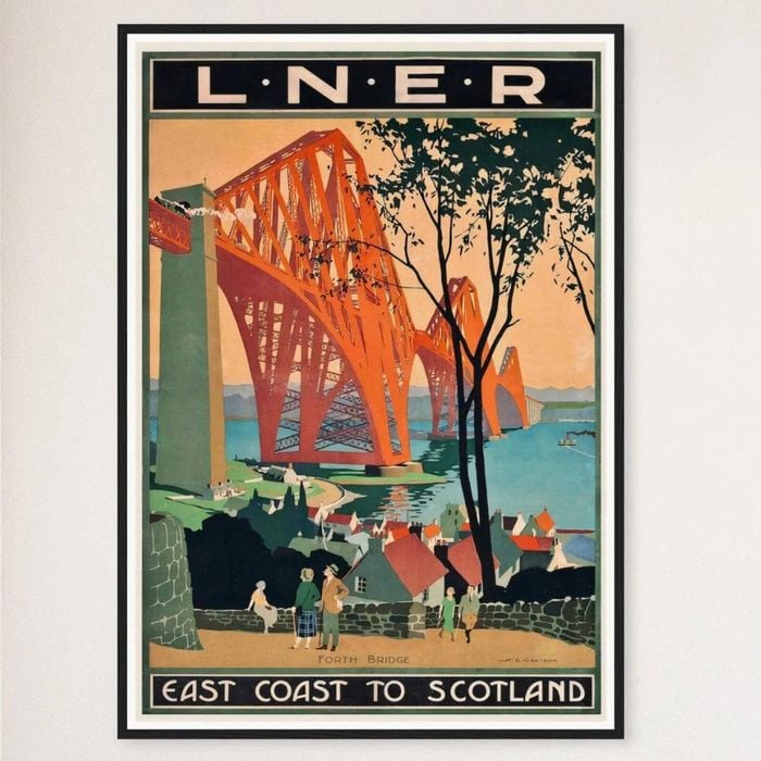 Galrie Captivating Forth Bridge Vintage Travel Poster of Scotland's East Coast Art Print, Black Frame, A2 42x 60cm (16 x 24inch)