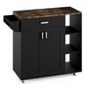 Advwin Kitchen Island Cart on Wheels with Charging Station Adjustable Shelves Spice Rack & Wood Top Black