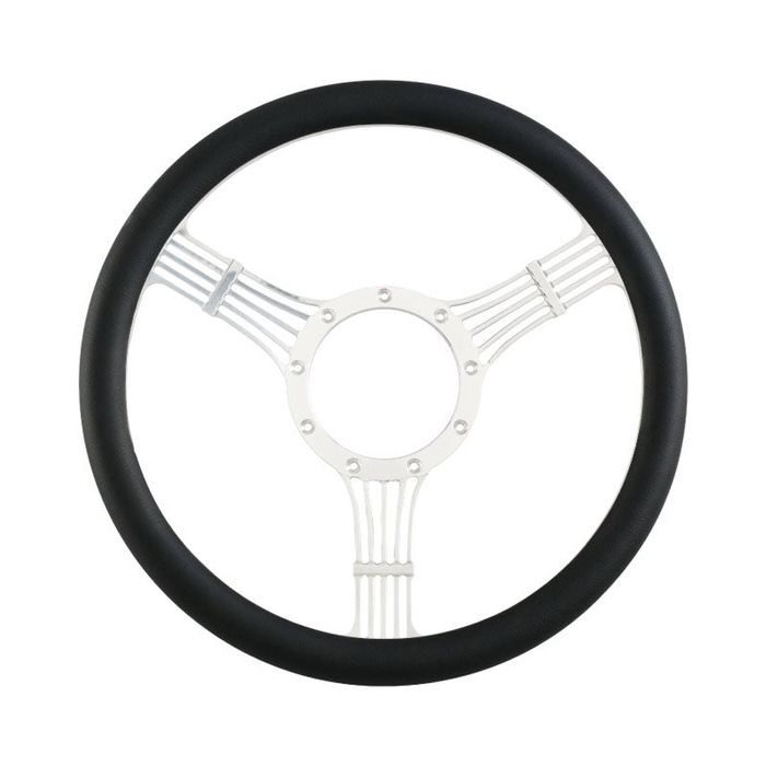 Cal Custom 15.5" Banjo Billet Aluminium Steering Wheel, Black Leather Half-Wrap