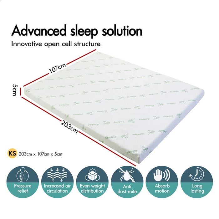 STARRY EUCALYPT Memory Foam Mattress Topper King Single 5cm
