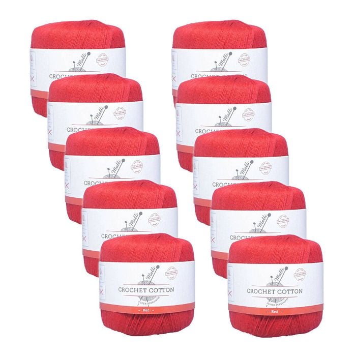 10pk Malli Super Strength 100% Cotton Crochet Knitting Yarn 3ply 50g Red
