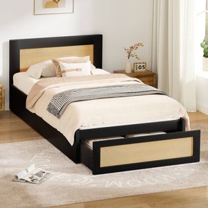 Alfordson Wooden Bed Frame King Single With Drawer Black