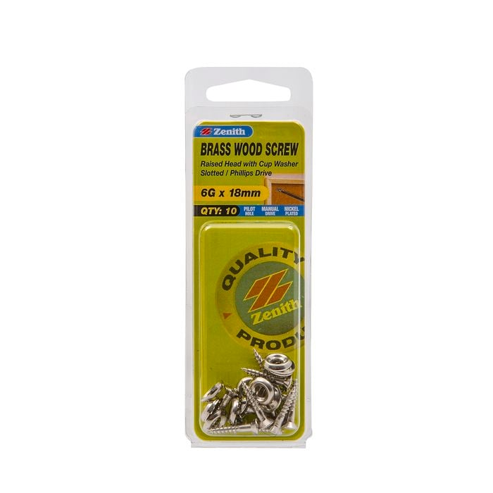 Zenith 6G x 18mm Nickel Plated Wood Screw - 10 Pack