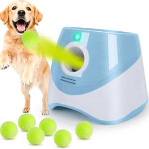 Advwin Automatic Dog Ball Launcher Thrower Interactive Dog Toys with 6 Tennis Balls Blue