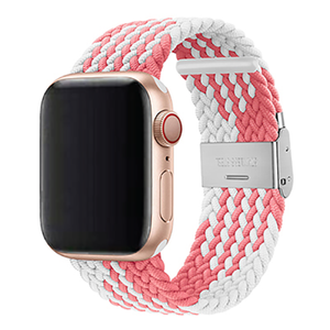 Nylon Elastic Watch Band Strap - For Apple iWatch Ultra [42mm Series 3] 44mm 45mm 46mm 49mm (Pink W White)