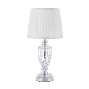 Telbix Debden Modern Table Desk Lamp Light Metal Glass Fabric Chrome Ivory Clear