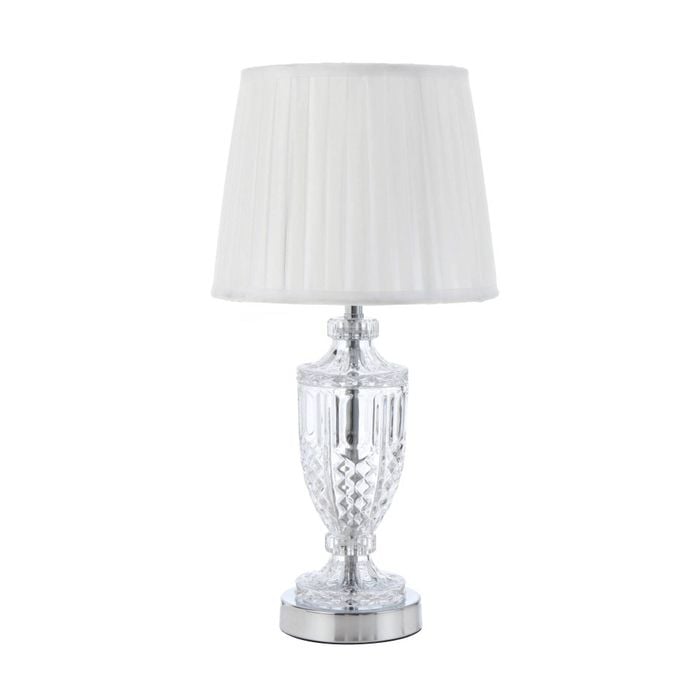 Telbix Debden Modern Table Desk Lamp Light Metal Glass Fabric Chrome Ivory Clear