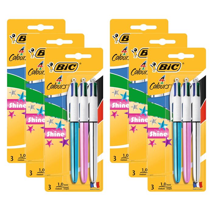 18pc Bic 4-colour Shine Metallic Pen Set 1mm Stationery Writing/drawing Ballpen