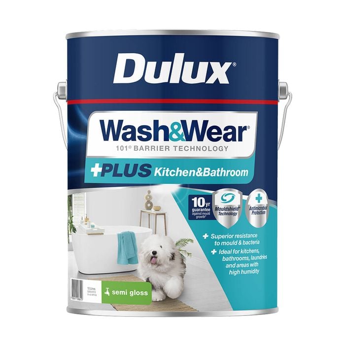 Dulux 10L Vivid White Semi Gloss Wash&Wear +PLUS Kitchen & Bathroom Interior Paint