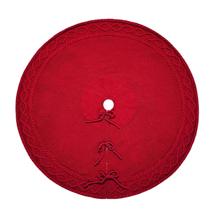 Catzon Christmas Tree Skirt 48inch Knitted Red Xmas Tree Mat