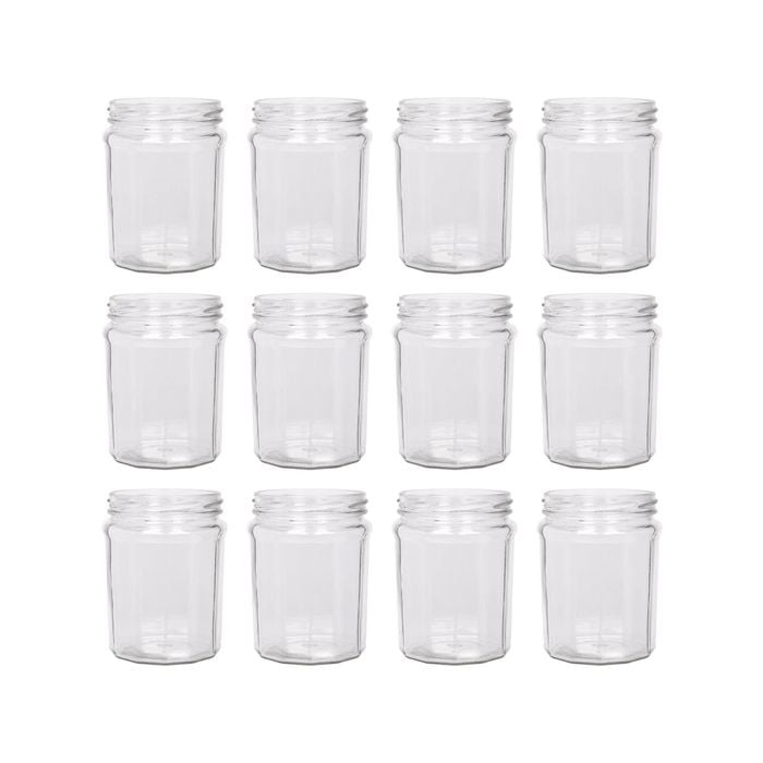 Argon Tableware 380ml Glass Jam Jars With No Lids - Set Of 12 Empty Screw Top Kitchen Storage Preserving Jar