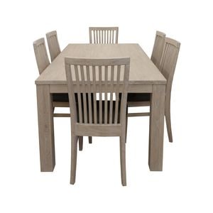 Foxglove 7pc Dining Set 190cm Table 6 PU Seat Chair Solid Mt Ash Wood - White