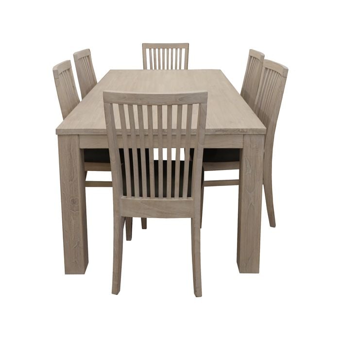 Foxglove 7pc Dining Set 190cm Table 6 PU Seat Chair Solid Mt Ash Wood - White