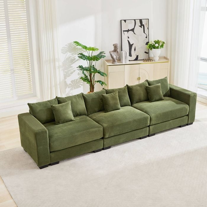 Homfurn 326cm Oversized 3 Seater Sofa, Corduroy Large Sectional Couches, 3 Seater Couches with Wide Arms